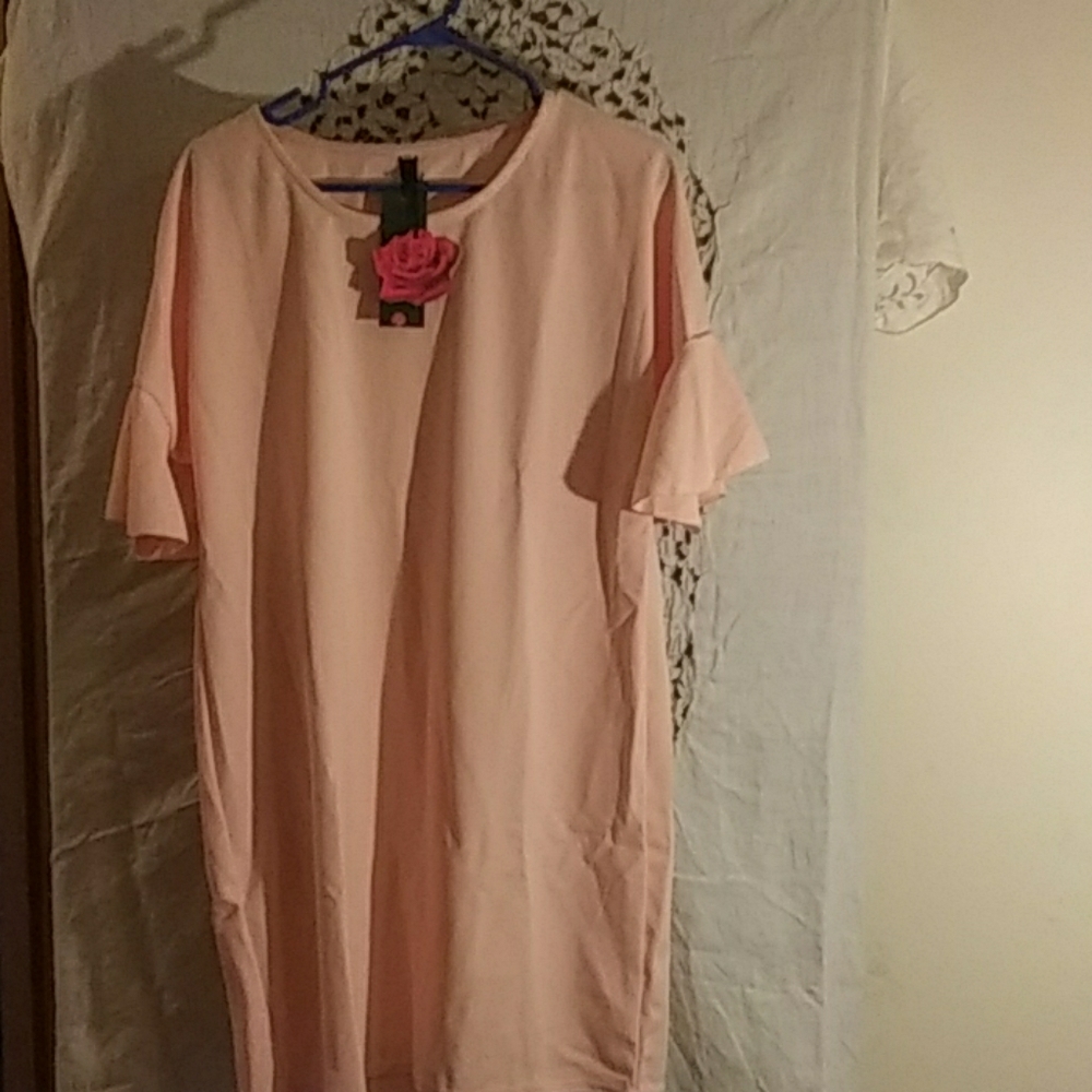 Peach colored, bell sleeves (short) dress